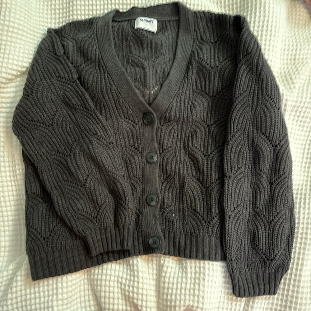 Old Navy Gray Cable Knit Cardigan Sweater